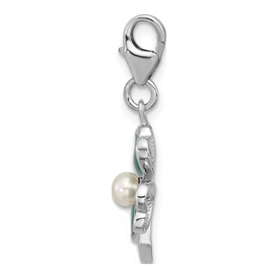 Sterling Silver Cultured Pearl Leaf Clover Charm – view 2