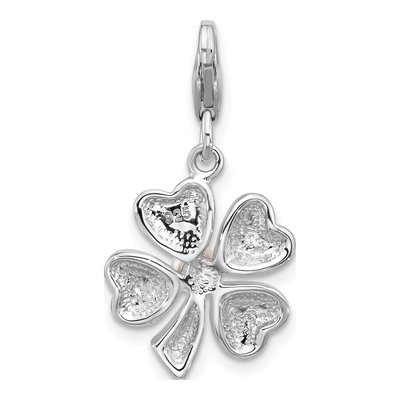 Sterling Silver Cultured Pearl Leaf Clover Charm – view 3