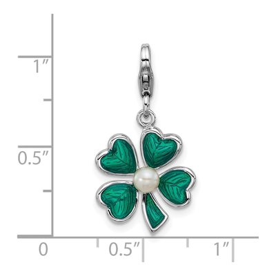 Sterling Silver Cultured Pearl Leaf Clover Charm – view 4