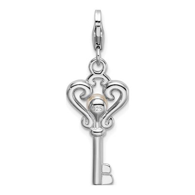 Sterling Silver Freshwater Cultured Pearl Key Charm – view 4