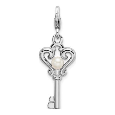Sterling Silver Freshwater Cultured Pearl Key Charm
