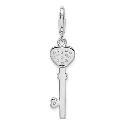 Sterling Silver CZ Heart Key Charm – view 4