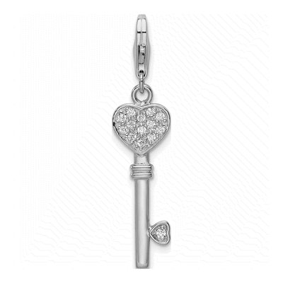 Sterling Silver CZ Heart Key Charm