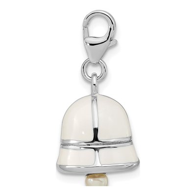 Sterling Silver Freshwater Cultured Pearl 3-D Moveable Enameled Bell Charm – view 3