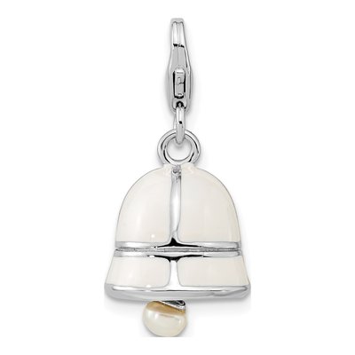 Sterling Silver Freshwater Cultured Pearl 3-D Moveable Enameled Bell Charm