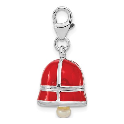 Sterling Silver Freshwater Cultured Pearl Rh Enamel Bell Charm – view 2