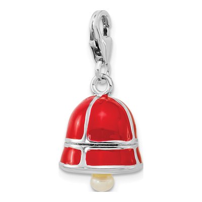 Sterling Silver Freshwater Cultured Pearl Rh Enamel Bell Charm – view 3