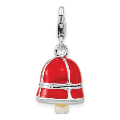 Sterling Silver Freshwater Cultured Pearl Rh Enamel Bell Charm