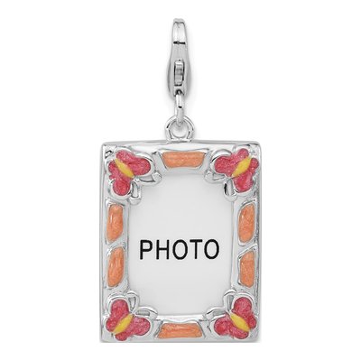 Sterling Silver 3-D Enameled Butterfly Photo Frame Charm