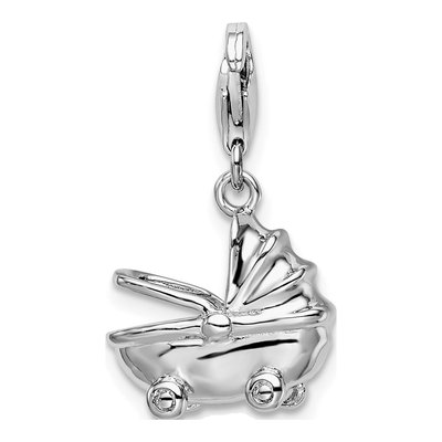 Sterling Silver 3-D Baby Carriage Charm