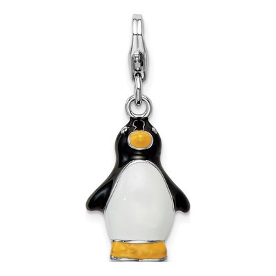 Sterling Silver 3-D Enamel Penguin Charm