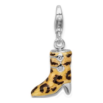 Sterling Silver CZ Leopard Boot Charm
