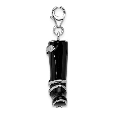 Sterling Silver 3-D Enameled Buckled Black Boot Charm – view 3