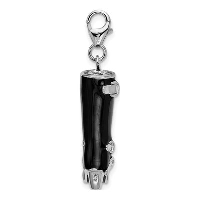 Sterling Silver 3-D Enameled Buckled Black Boot Charm – view 4