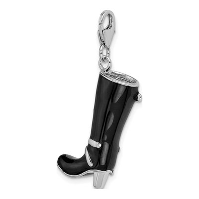 Sterling Silver 3-D Enameled Buckled Black Boot Charm – view 5