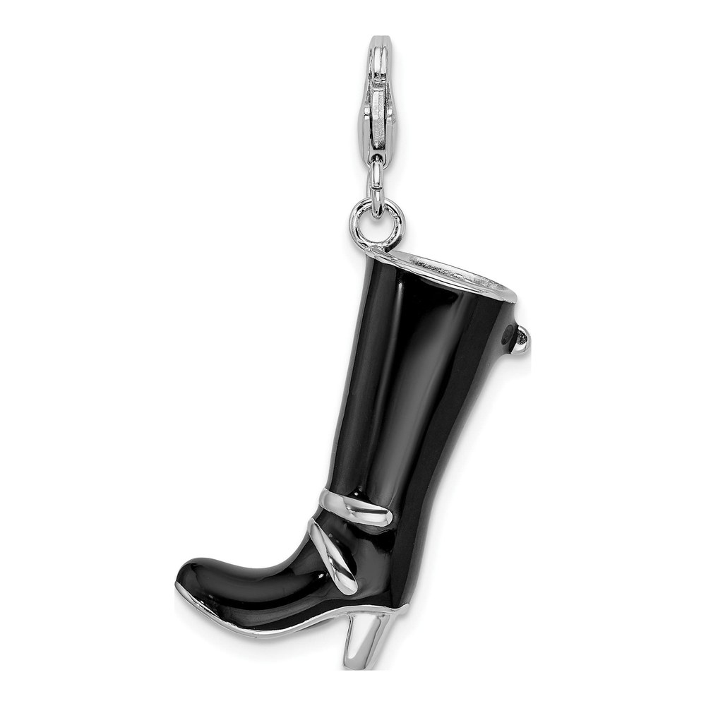Sterling Silver 3-D Enameled Buckled Black Boot Charm