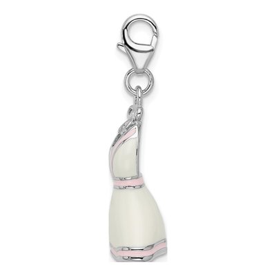 Sterling Silver 3-D Enameled Pink Trimmed Dress Charm – view 3