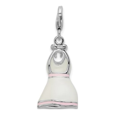 Sterling Silver 3-D Enameled Pink Trimmed Dress Charm – view 4