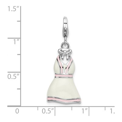 Sterling Silver 3-D Enameled Pink Trimmed Dress Charm – view 5