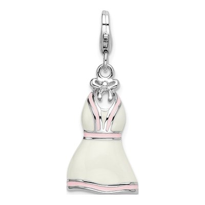 Sterling Silver 3-D Enameled Pink Trimmed Dress Charm