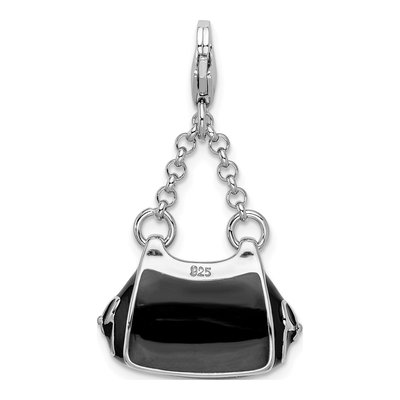 Sterling Silver 3-D Black Enamel Handbag Charm – view 4