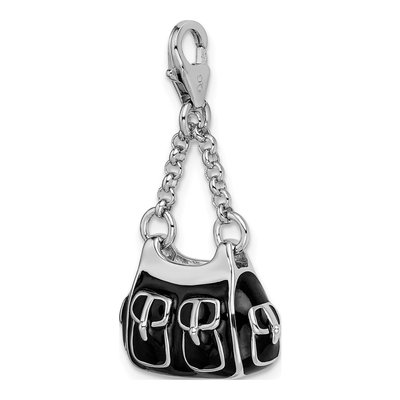 Sterling Silver 3-D Black Enamel Handbag Charm – view 5