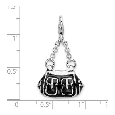 Sterling Silver 3-D Black Enamel Handbag Charm – view 6