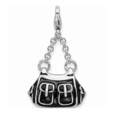 Sterling Silver 3-D Black Enamel Handbag Charm