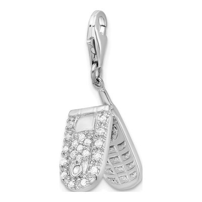 Sterling Silver CZ 3-D Moveable Flip Cell Phone Charm – view 6