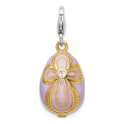 Gold-Plated Sterling Silver Crystal Egg Cross Charm