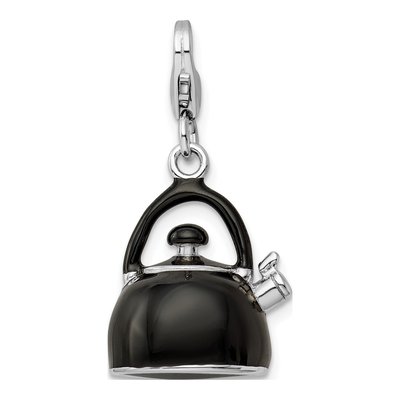 Sterling Silver Black Tea Kettle Charm