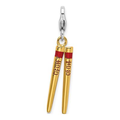 Gold-Plated Sterling Silver 3-D Enameled Chopstick Charm