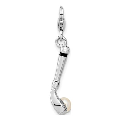 Sterling Silver Freshwater Cultured Pearl Golf Club Charm