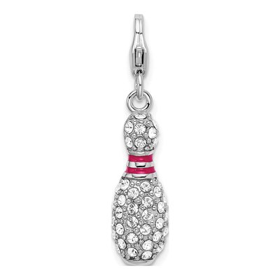 Sterling Silver Crystal Bowling Pin Charm