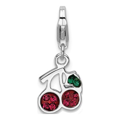 Sterling Silver Crystal Cherries Charm