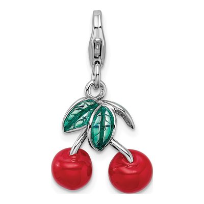Sterling Silver Enameled Cherries Charm