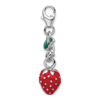 Sterling Silver 3D Enamel Strawberry Charm – view 3