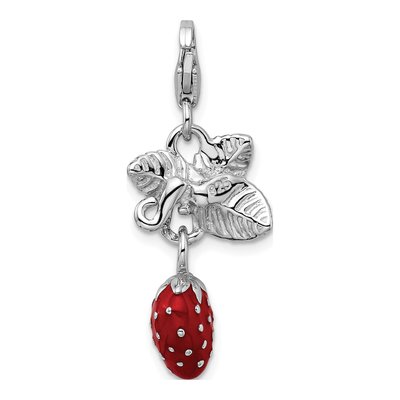 Sterling Silver 3D Enamel Strawberry Charm – view 4