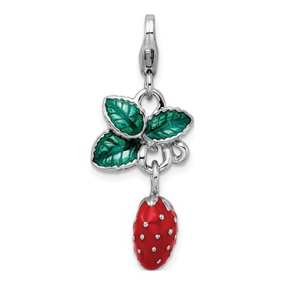 Sterling Silver 3D Enamel Strawberry Charm