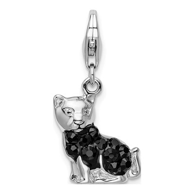 Sterling Silver Crystal Cat Charm