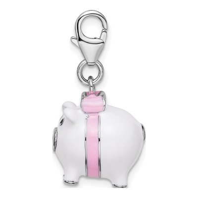 Sterling Silver 3-D Enamel Pig Charm – view 3