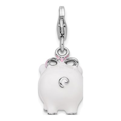 Sterling Silver 3-D Enamel Pig Charm – view 4