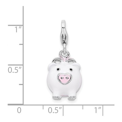 Sterling Silver 3-D Enamel Pig Charm – view 5
