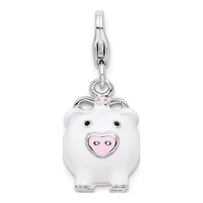 Sterling Silver 3-D Enamel Pig Charm