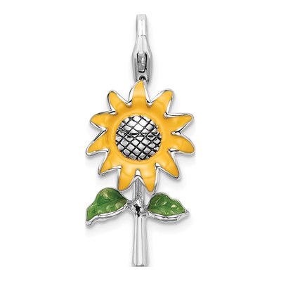 Sterling Silver Enamel Sunflower Charm