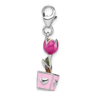 Sterling Silver Pink Tulip Charm – view 3