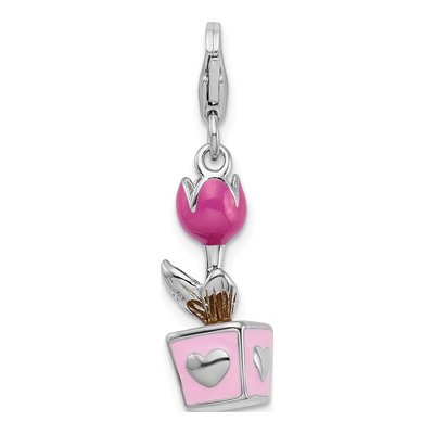 Sterling Silver Pink Tulip Charm – view 4