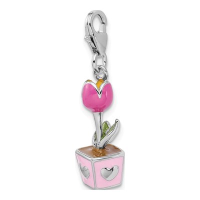 Sterling Silver Pink Tulip Charm – view 5