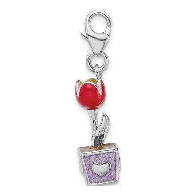 Sterling Silver Red Enamel Tulip Charm – view 3