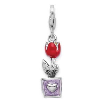 Sterling Silver Red Enamel Tulip Charm – view 4